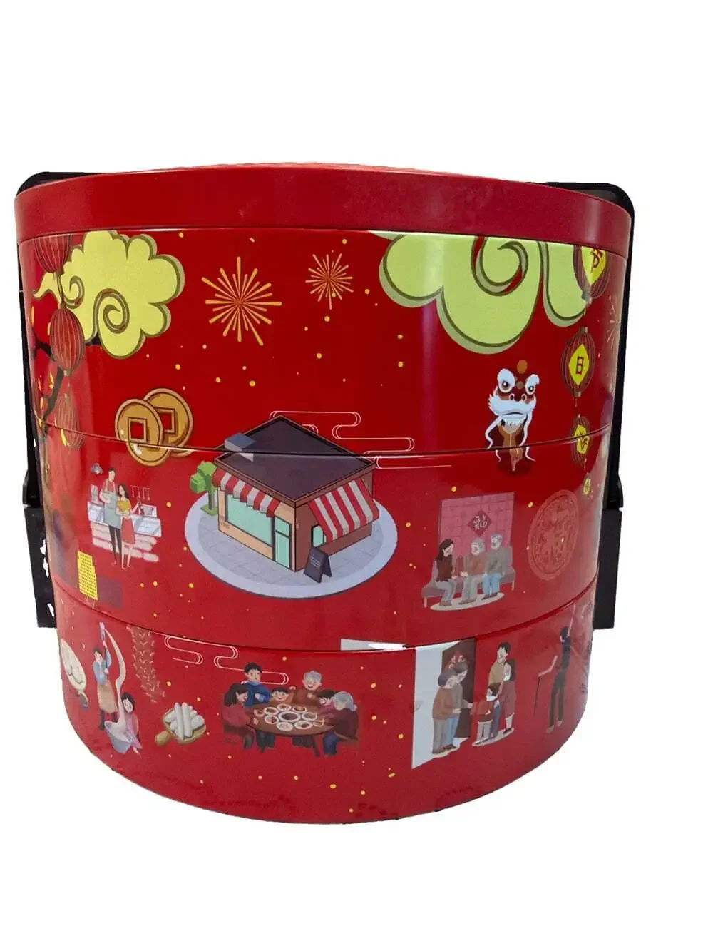 3-Tier Chinese New Year Tiffin Box Pristine For Knitting,Crafts,Picnics 9”H/10”W